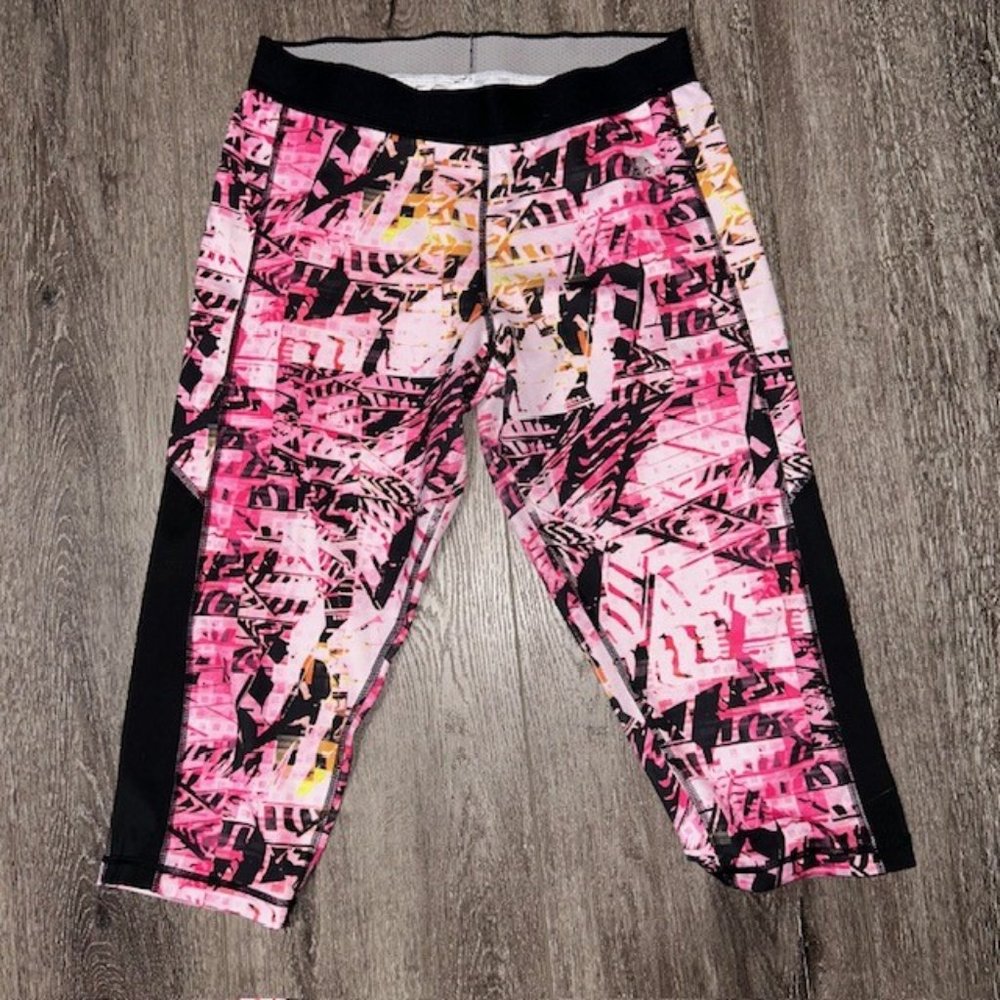 ADIDAS Compression Cropped 3/4 Capri Training TIGHTS Pink Black Womens L Large